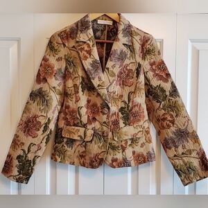 VTG Crazy Horse by Liz Claiborne Floral Brocade Tapestry Blazer Jacket Sz L
